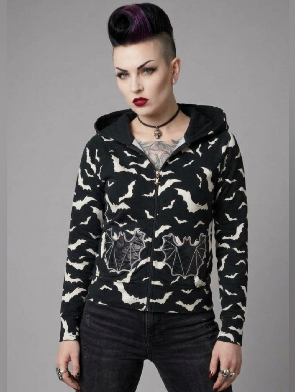 Vintage Y2K Living Dead Souls Bat Hoodie, Size S